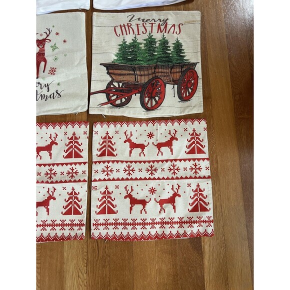 Set 6 Christmas Throw Pillow Covers Farmhouse Red Truck Reindeer Zippered Xmas - Picture 3 of 6
